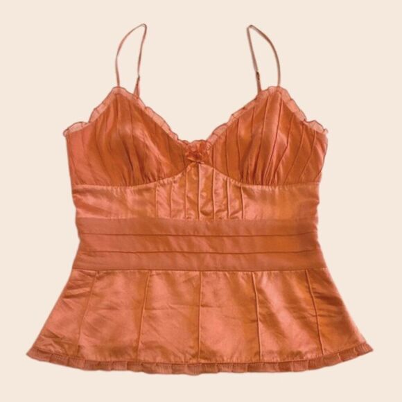 Banana Republic Peachy Pink Silk Satin Top with Ruffle Detailing Size 0 - Picture 1 of 9
